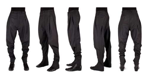 Aitor Throup Prelude Collection 2010 — pattern piece geometry showing the angular and curved cutting lines that define the multi-panel trouser structure