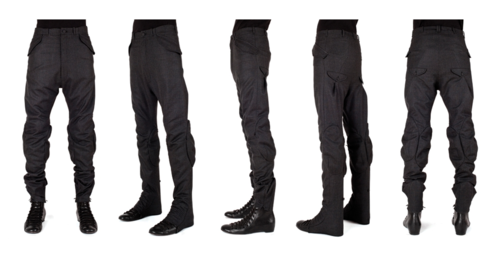 Aitor Throup Prelude Collection 2010 — multi-panel trouser seam map illustrating how the complex patterning creates three-dimensional volume across the leg