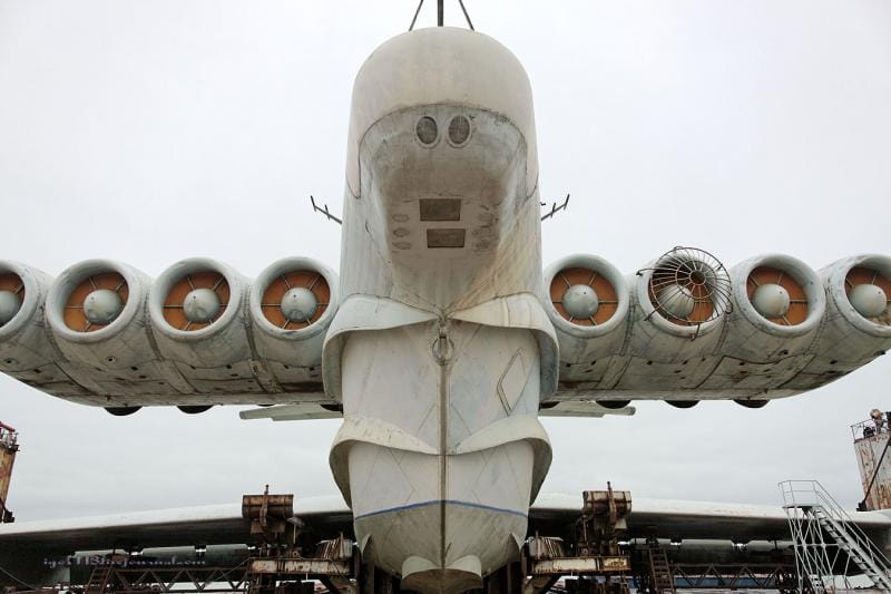 Lun-class Ekranoplan MD-160 — rear three-quarter view showing T-tail