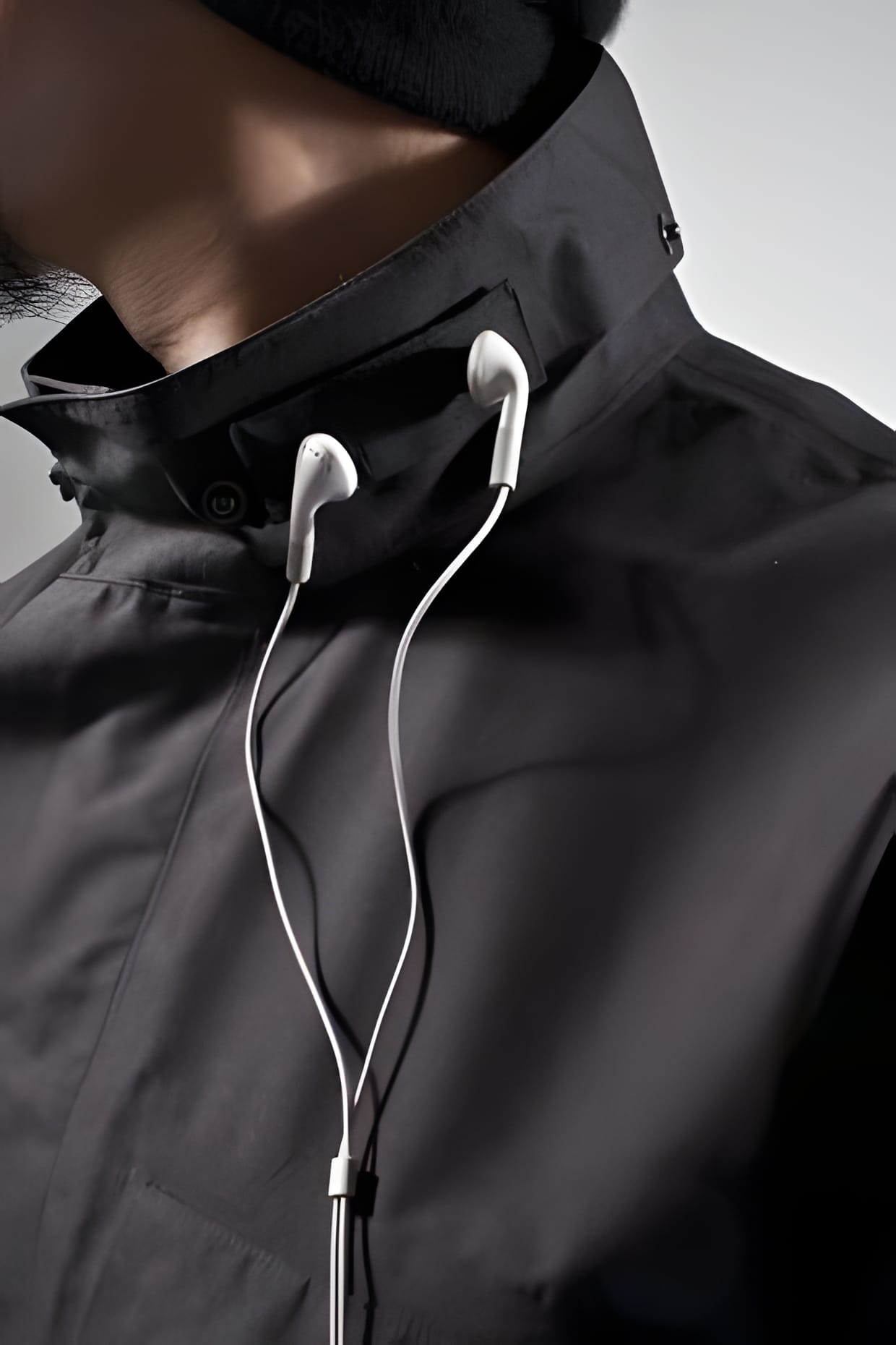 ACRONYM 2009 Fall/Winter black hooded hardshell jacket — collar and chest zip detail.