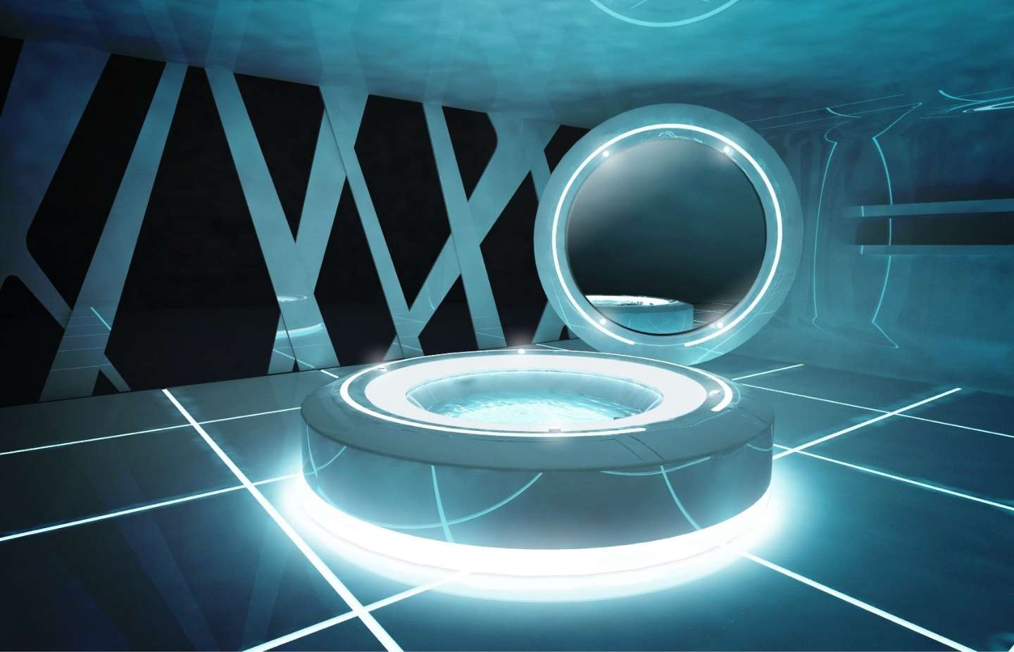 Circular Corian installation — TRON Designs by Marco Piva for DuPont x Disney, Milan Design Week 2011, Padiglione Visconti