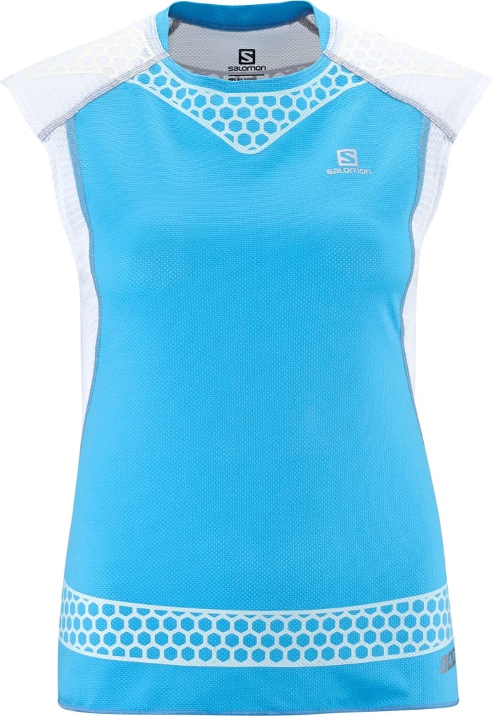 Women’s Salomon S/LAB EXO Tank in Score Blue and white, front view