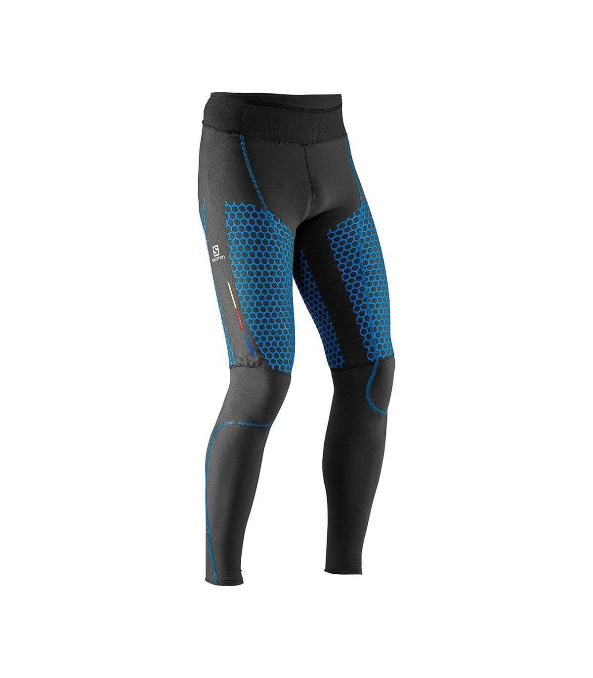 Men’s Salomon S/LAB EXO Tight in black and Union Blue, angled front view