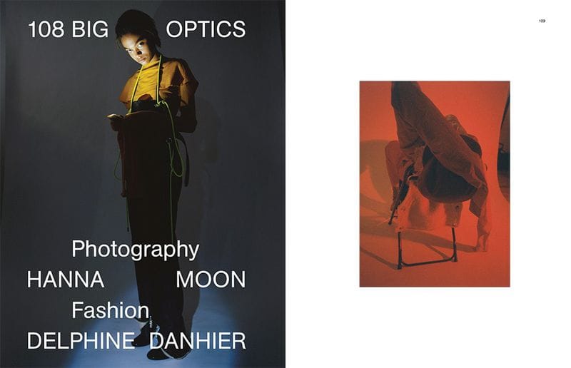 Opening Near East Magazine spread for 108 Big Optics with editorial title, Hanna Moon photography credit and Delphine Danhier styling credit.