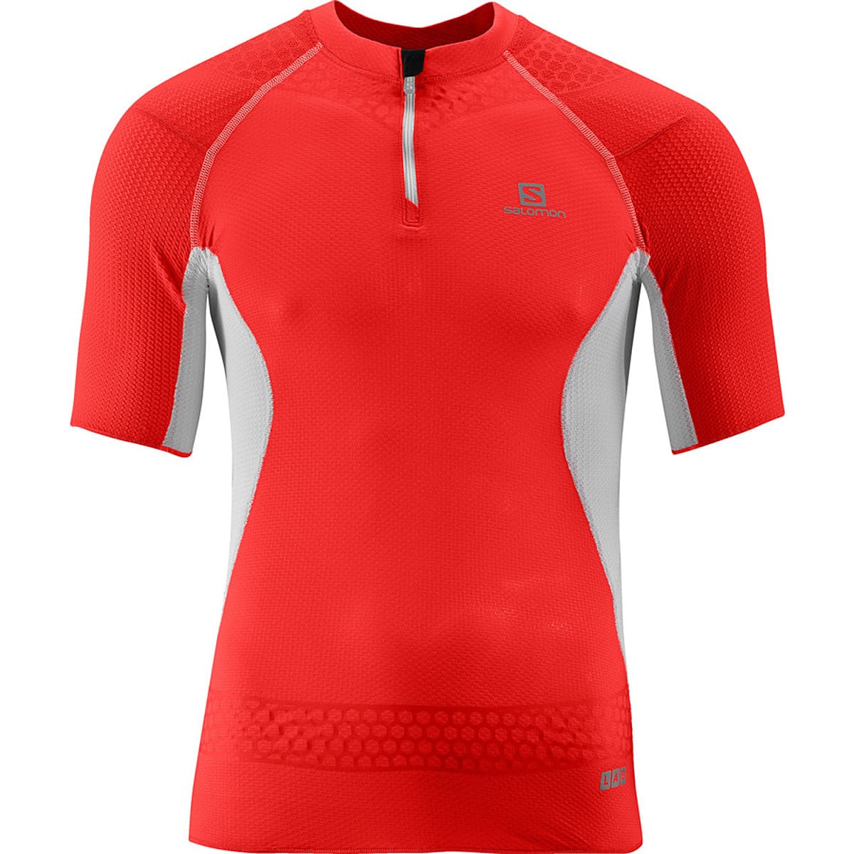 Salomon S/LAB EXO Zip Tee in white and red, front