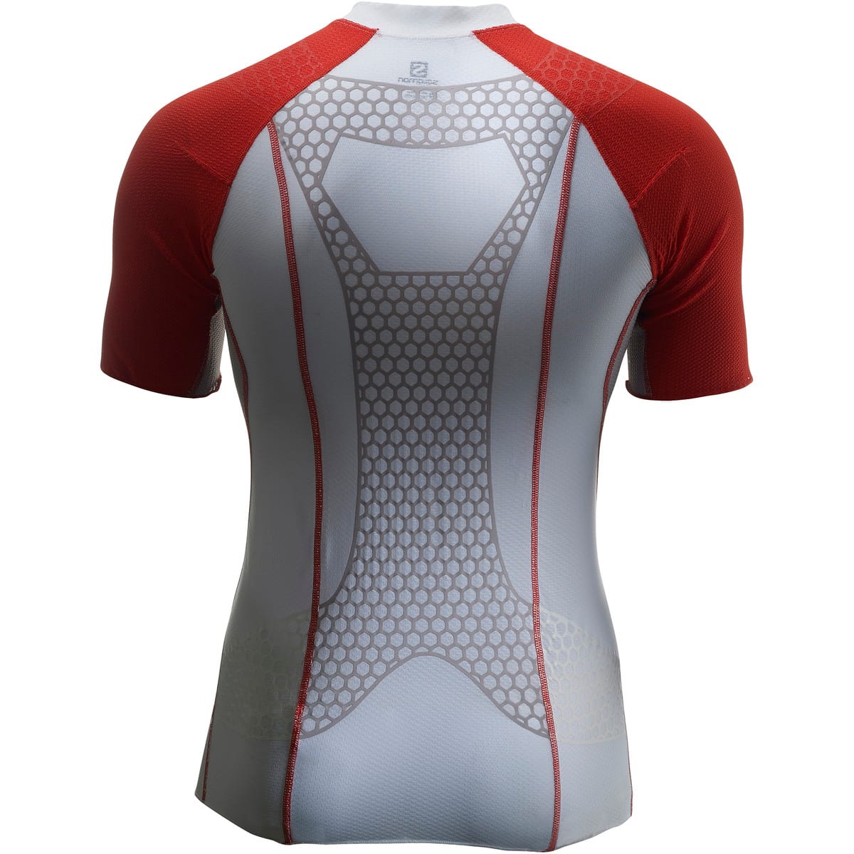 Salomon S/LAB EXO Zip Tee in white and red, detail view