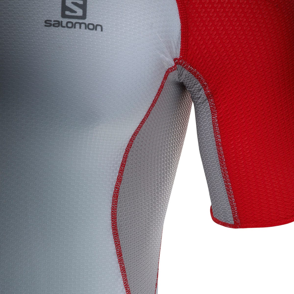 Salomon S/LAB EXO Zip Tee in white and red, rear detail