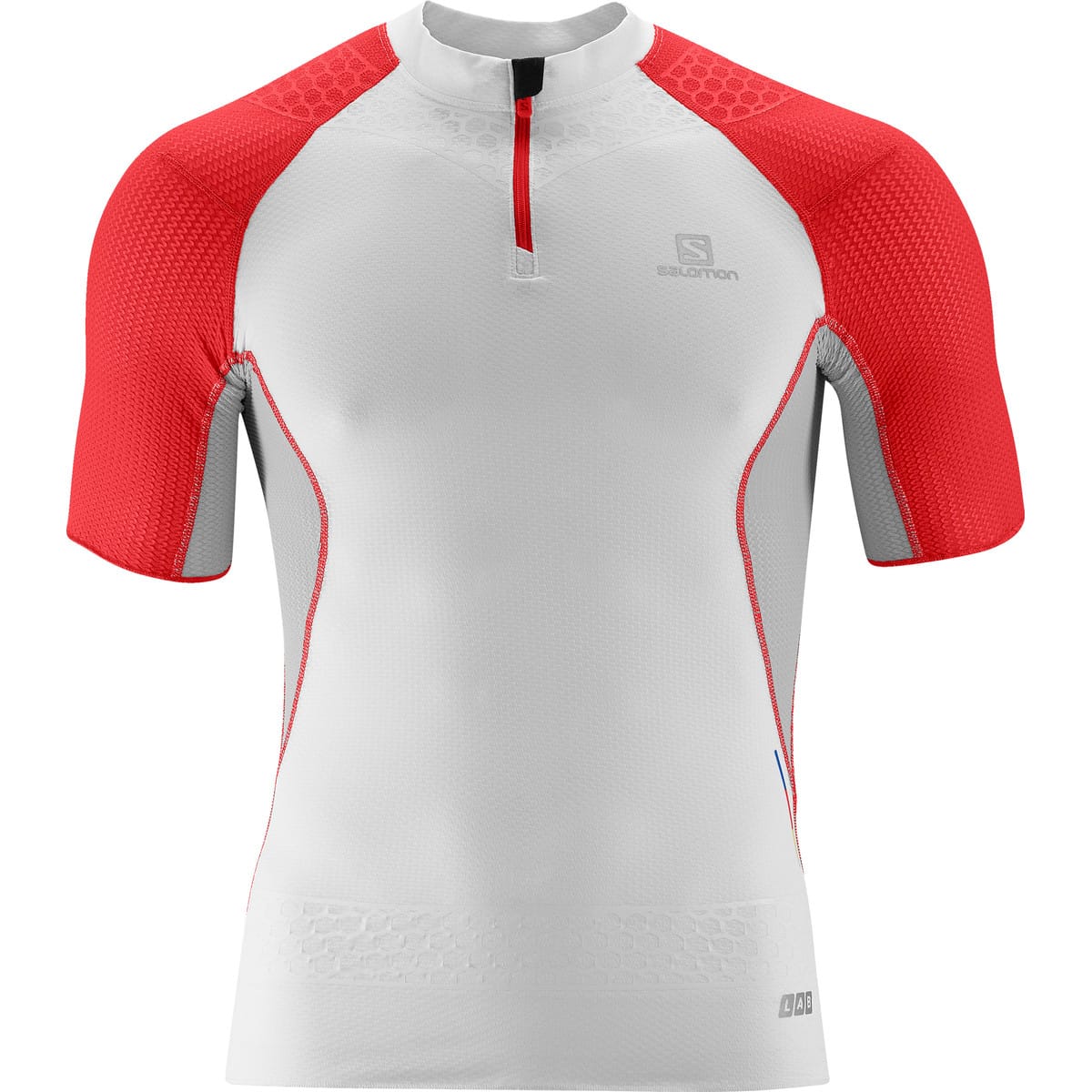 Salomon S/LAB EXO Zip Tee in white and red, front alternate