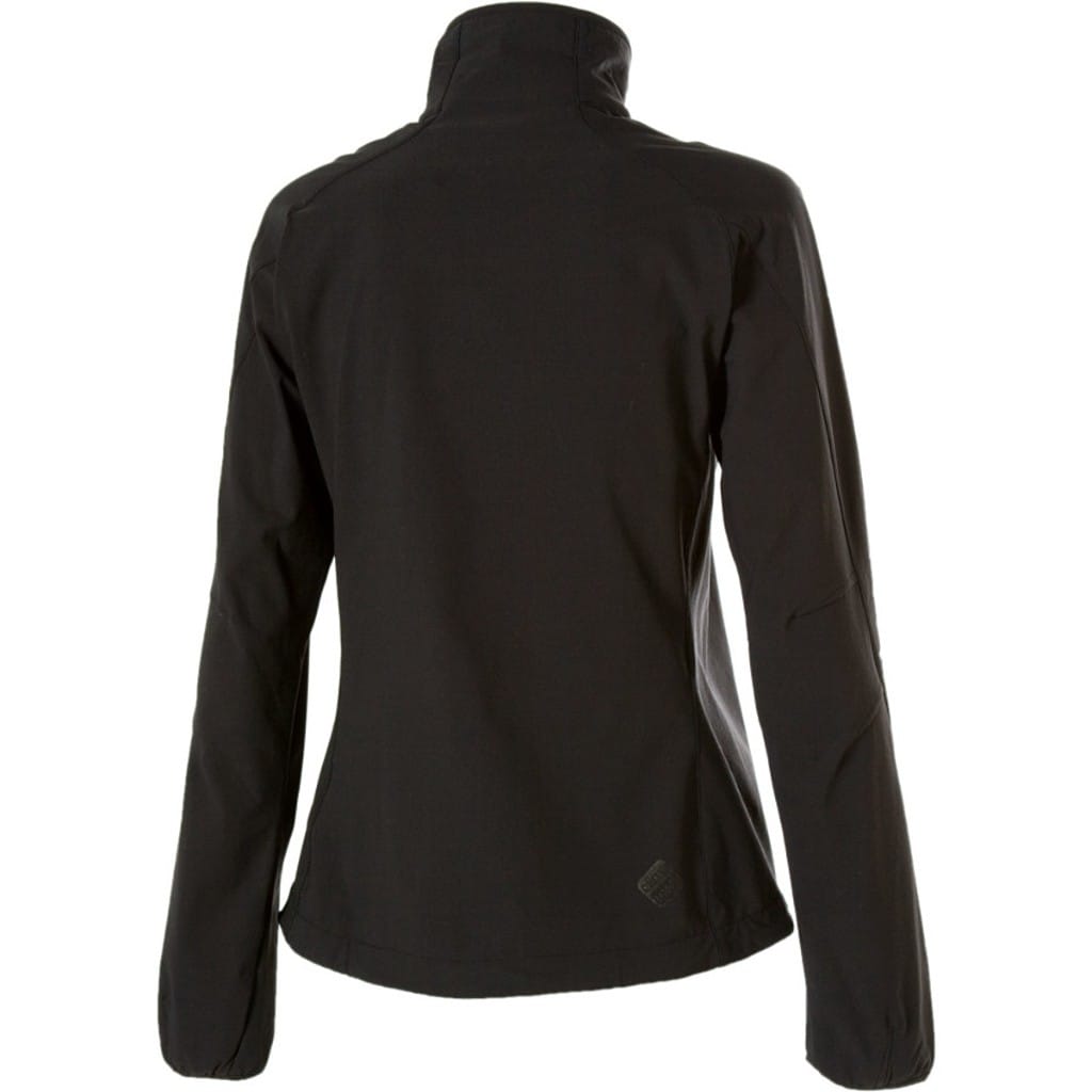Black women’s Salomon Charvin Softshell Jacket, rear view