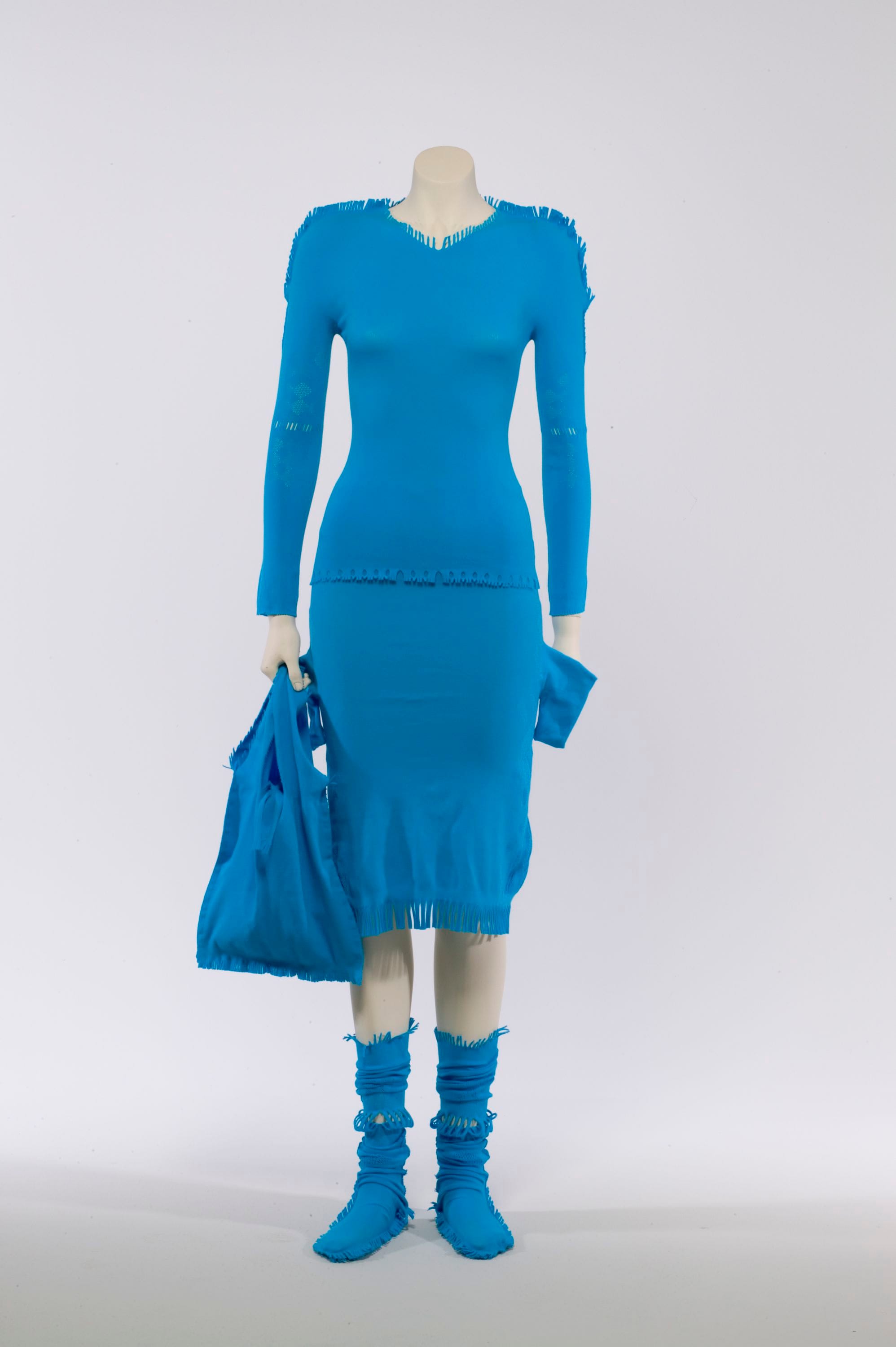 Issey Miyake A-POC blue knit ensemble, 152505.jpg view