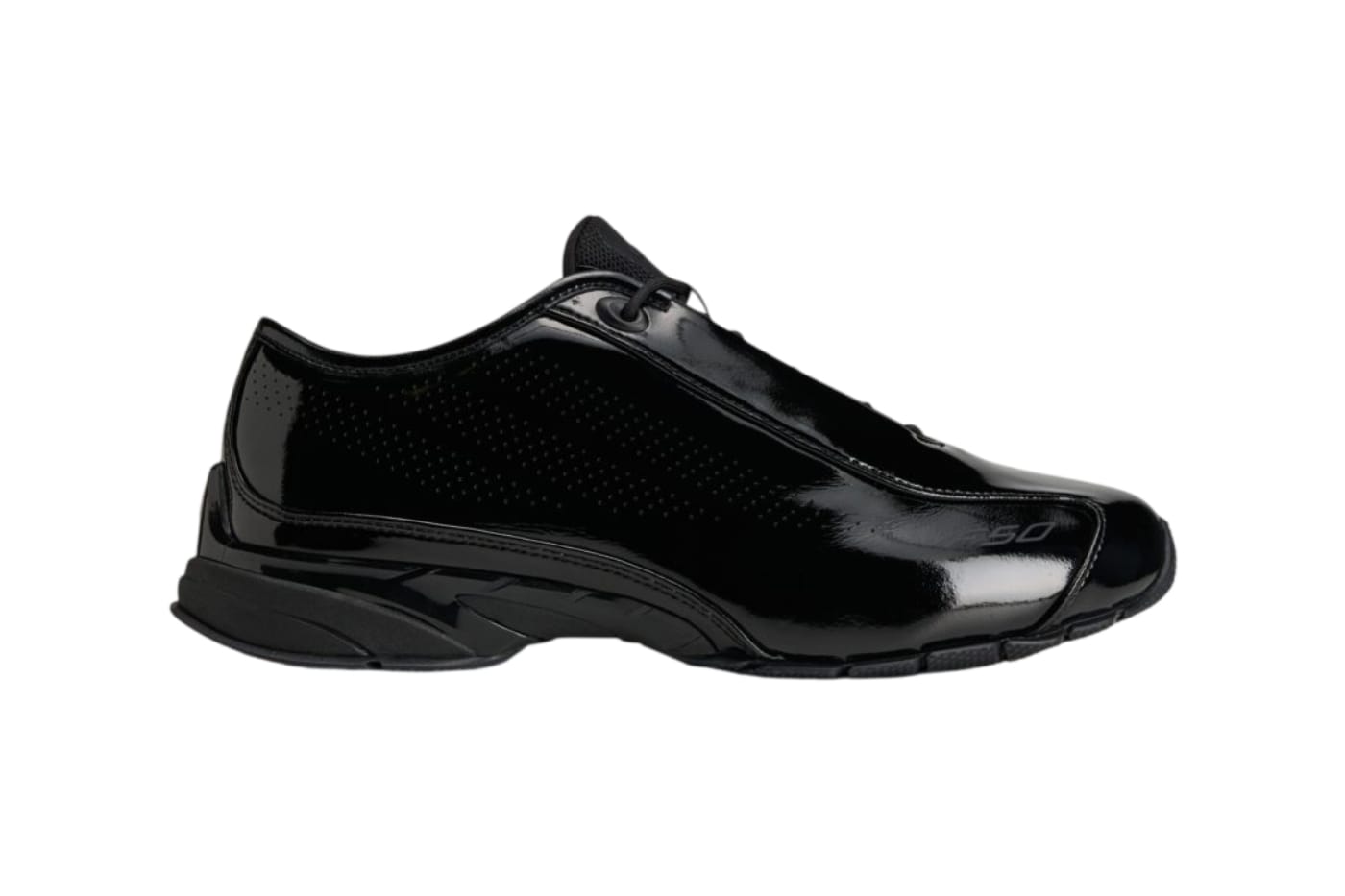 Glossy black patent leather toe and F50 mark on the Arte Antwerp adidas F50 HQ3324