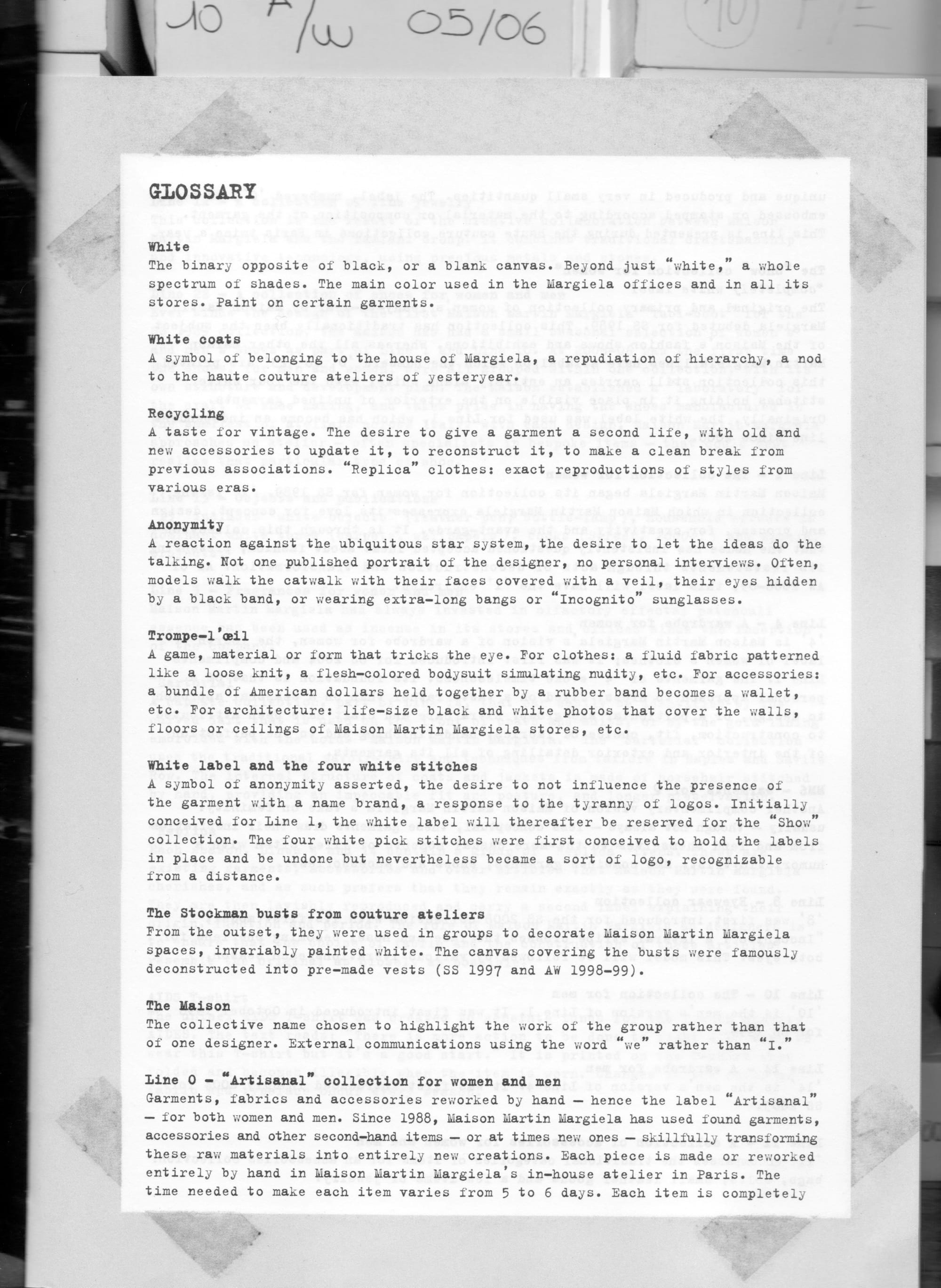 Maison Martin Margiela glossary page from the 2009 Rizzoli monograph.