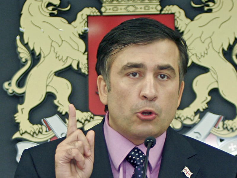 Georgian President Mikheil Saakashvili speaking at a news conference in Tbilisi.