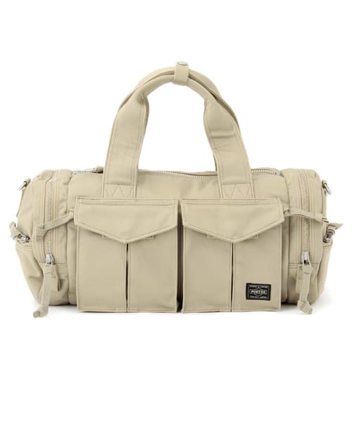 Front product view of the beige PORTER PEACE BOSTON BAG MEDIUM.