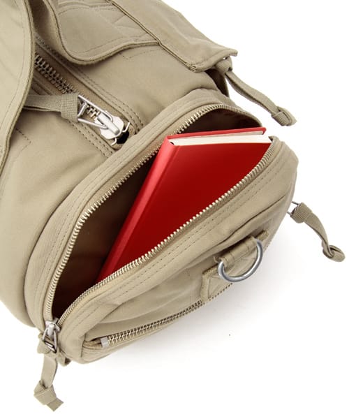 Open side zip compartment on the beige PORTER PEACE BOSTON BAG MEDIUM.