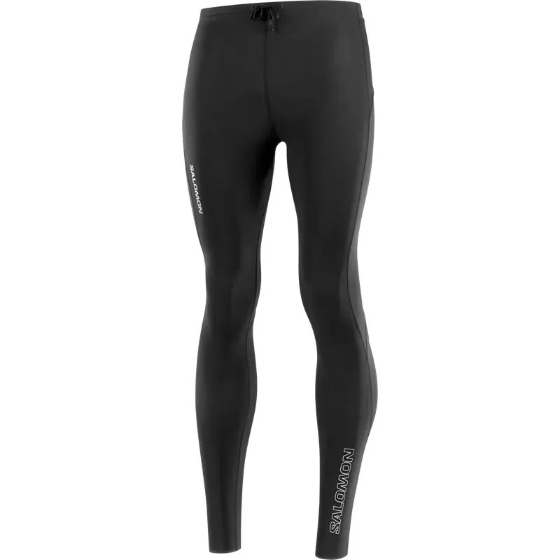 Front product view of the black Salomon Sense Aero Tight LC1826900 with drawcord waist and white Salomon branding.