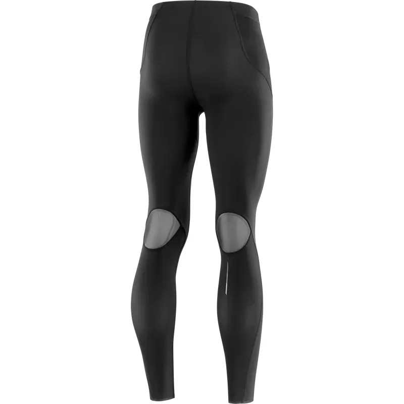 Rear product view of the black Salomon Sense Aero Tight LC1826900 with mesh ventilation behind the knees and reflective lower-leg detail.
