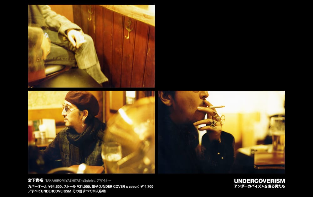 Three warm-toned photographs of a man in a dark cap and coat seated in a restaurant.