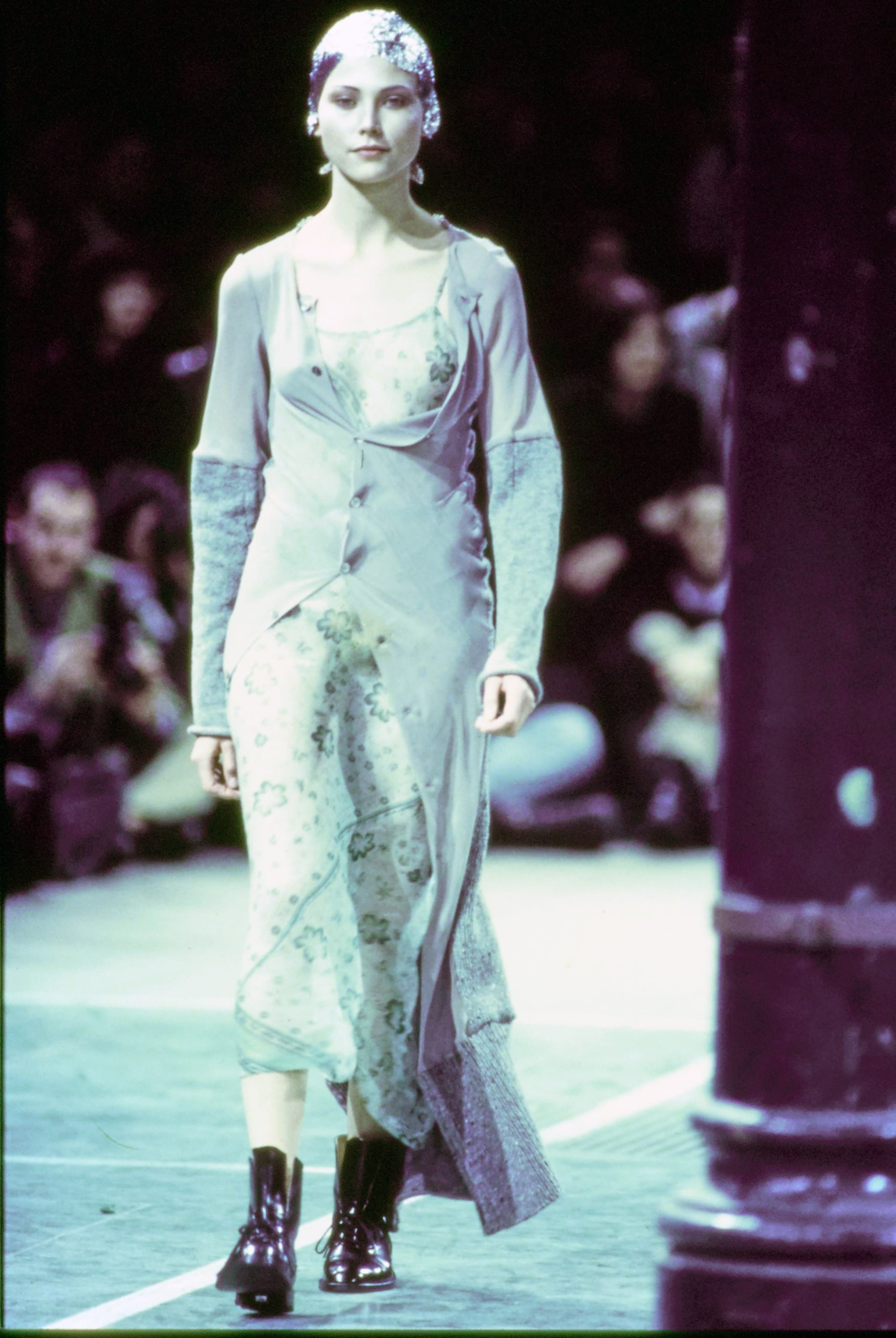 Comme des Garçons Fall 1993 Ready-to-Wear runway look 39: pale blue sleeveless floor-length dress.