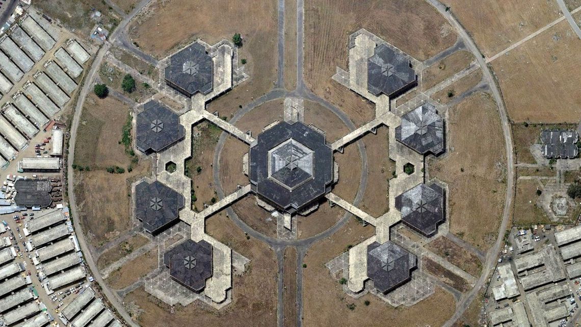 Aerial view of the Lagos fair ground designed and constructed by Energoprojekt
