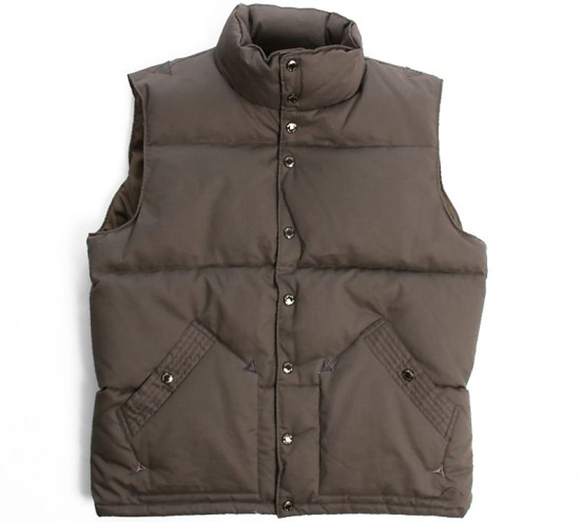 Nexus VII brown Mildown down vest with snap front and large utility pockets.