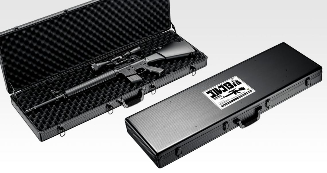 Tokyo Marui M16 Golgo 13 Custom black aluminum gun case with foam interior and closed case.