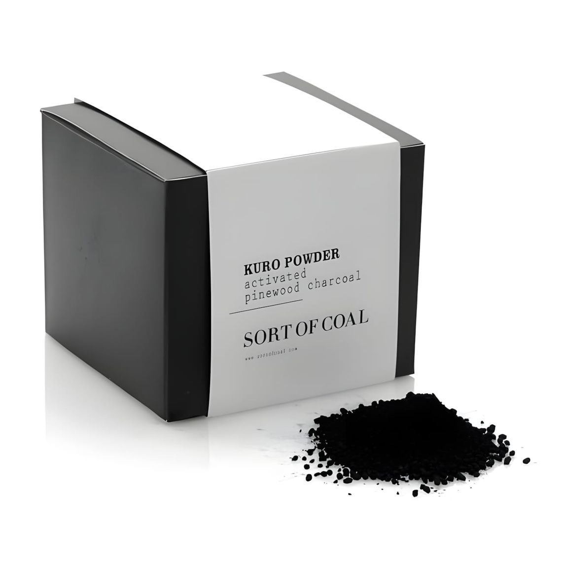 Sort of Coal Kuro edible activated charcoal powder in minimal matte black packaging