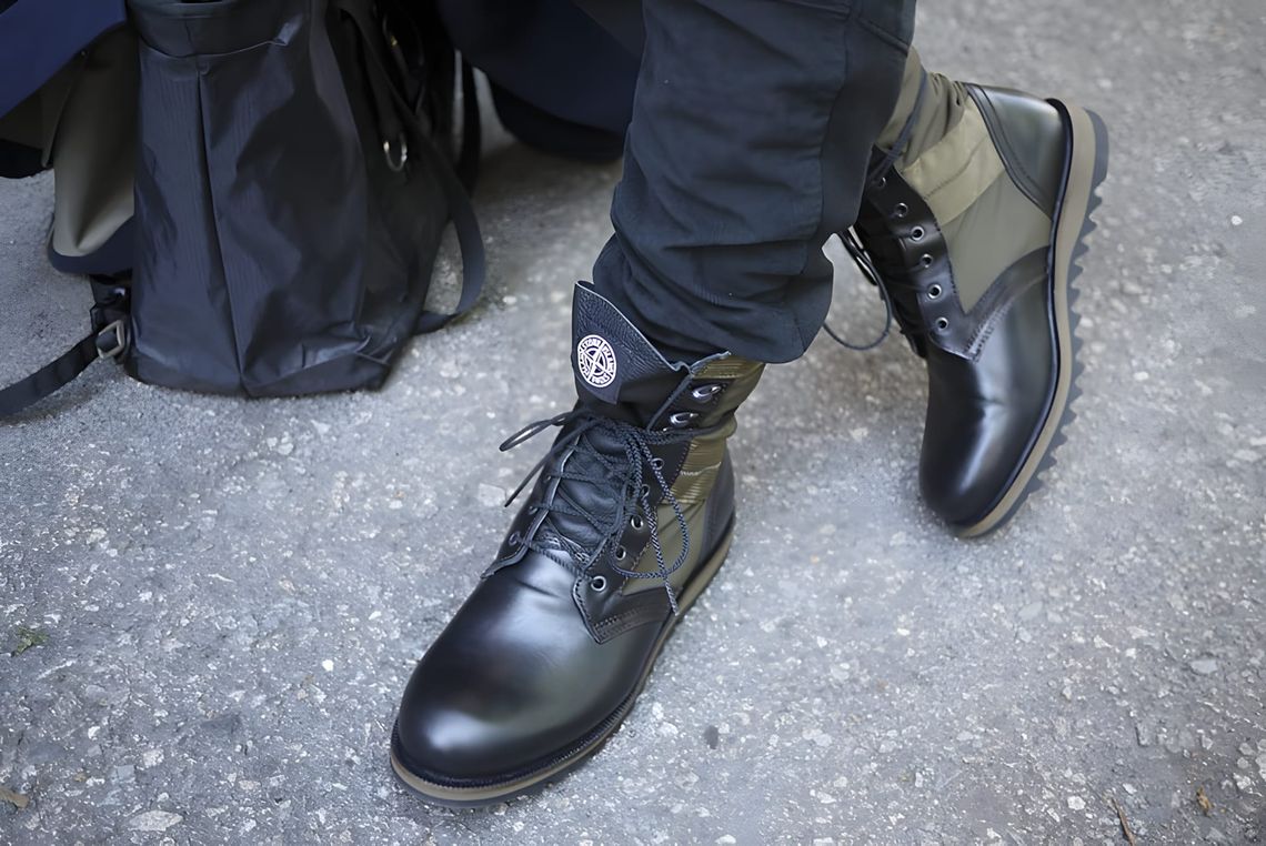 Stone Island x Diemme Military Boot 2012 collaboration, lace-up leather construction with Stone Island technical detailing