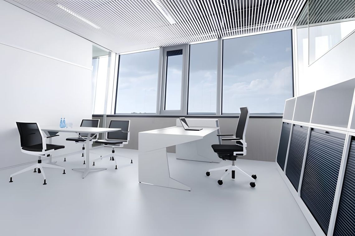 Open-plan office interior at the Adidas Laces headquarters in Herzogenaurach, Germany, featuring KINZO's WORKOUT modular furn