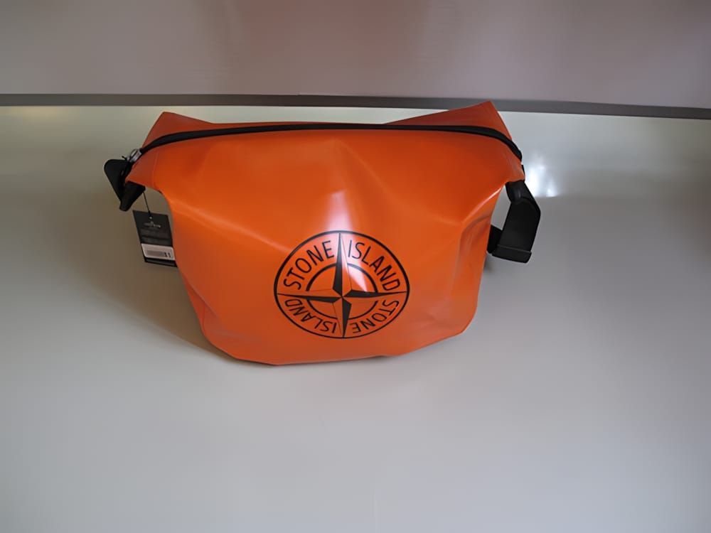 Stone Island x Ortlieb waterproof PVC drybag messenger bag with reflective compass logo, Spring/Summer 2012, made in Germany