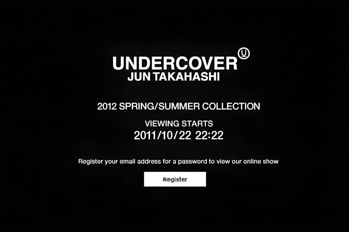 UNDERCOVER by Jun Takahashi website splash screen in white type on black announcing the 2012 Spring/Summer Collection online 