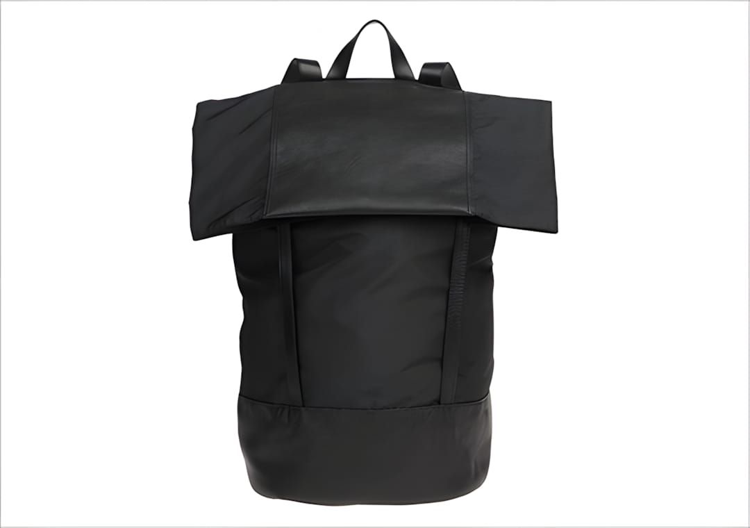Black Y-3 Utility Backpack in CORDURA nylon with roll-top closure, by Yohji Yamamoto x adidas.