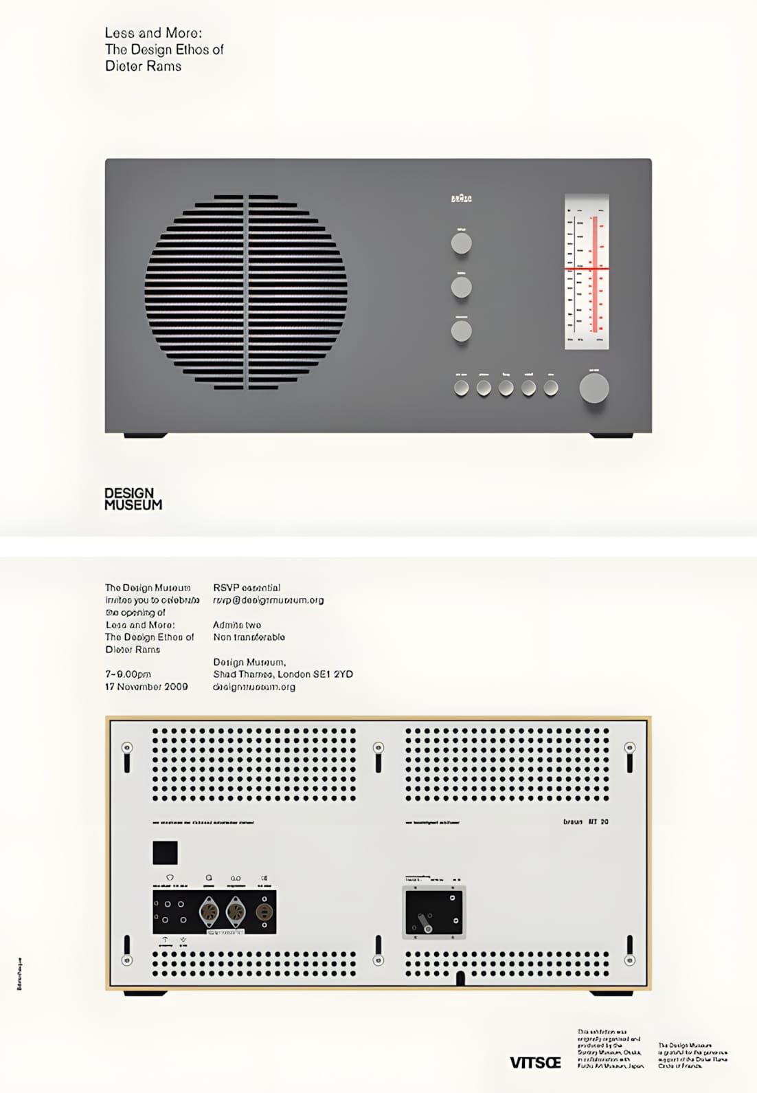Braun RT 20 tischsuper table radio designed by Dieter Rams in 1961, showing the minimalist white and grey housing with horizo