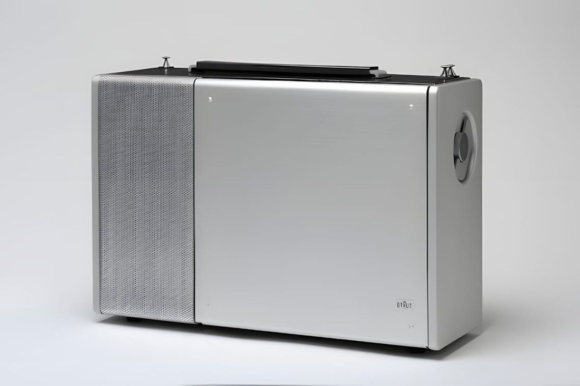 Braun T1000 CD World Receiver (1962/63) designed by Dieter Rams — multi-band shortwave radio with hinged clear lid, aluminium