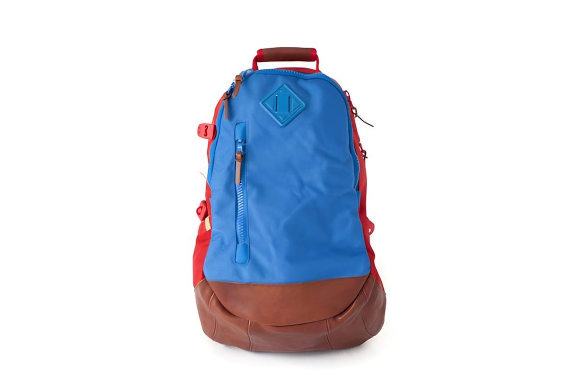 Visvim BALLISTIC 20L backpack in colorblock colorway, Spring/Summer 2012, with ballistic nylon upper and vegetable-tanned cow