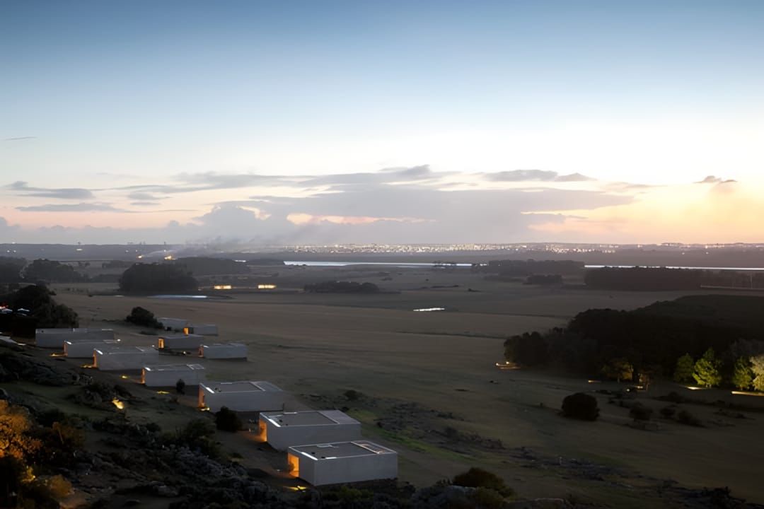 Exterior view of Fasano Las Piedras resort bungalows set in the landscape of Punta del Este, Uruguay, designed by architect I