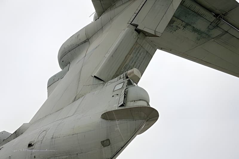Soviet Lun-class ekranoplan MD-160 viewed at the Kaspiysk naval base on the Caspian Sea, showing the massive ground-effect ve
