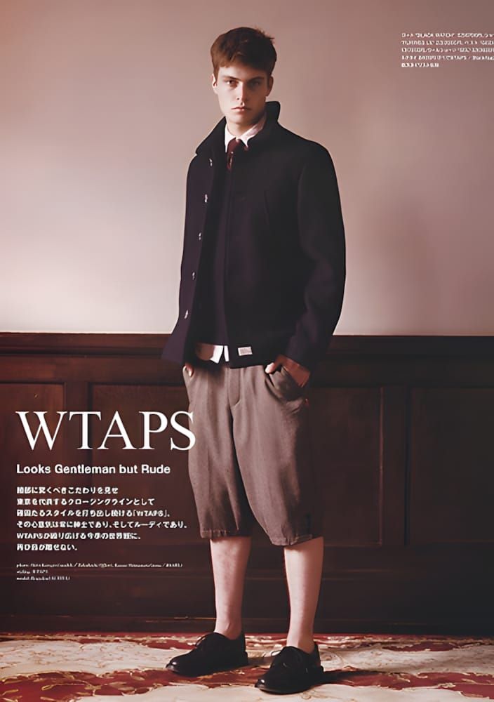 Cool Trans magazine editorial page for WTAPS Spring/Summer 2011 'Who Dares Wins': a male model stands on a floral carpet wear