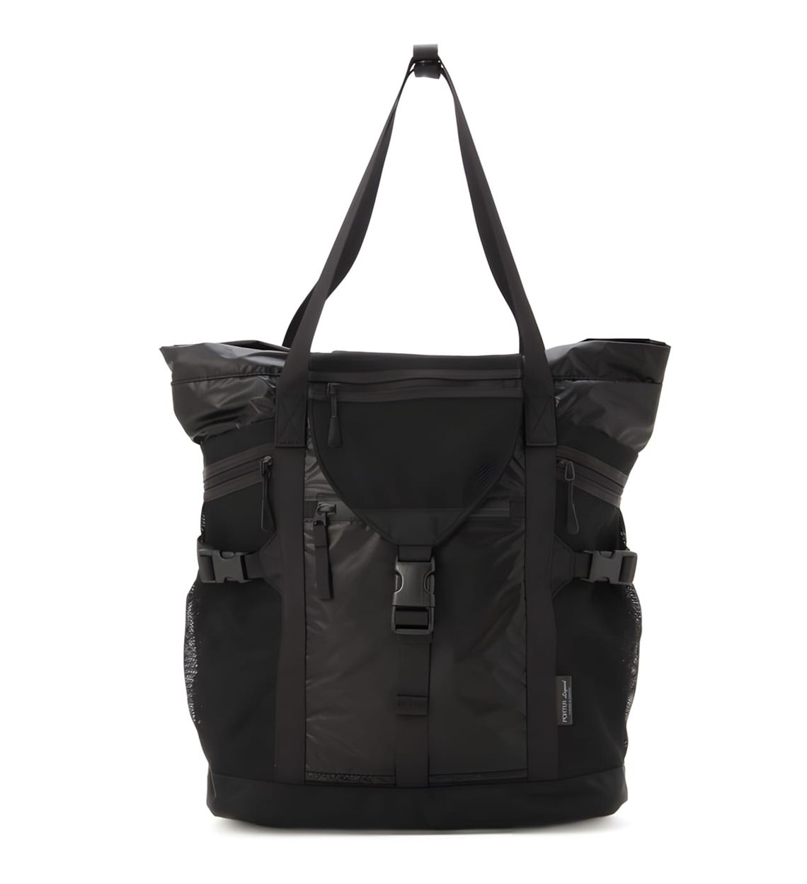 Indispensable Hangger Econyl 3-Way Tote Bag in black — front product shot on white background.