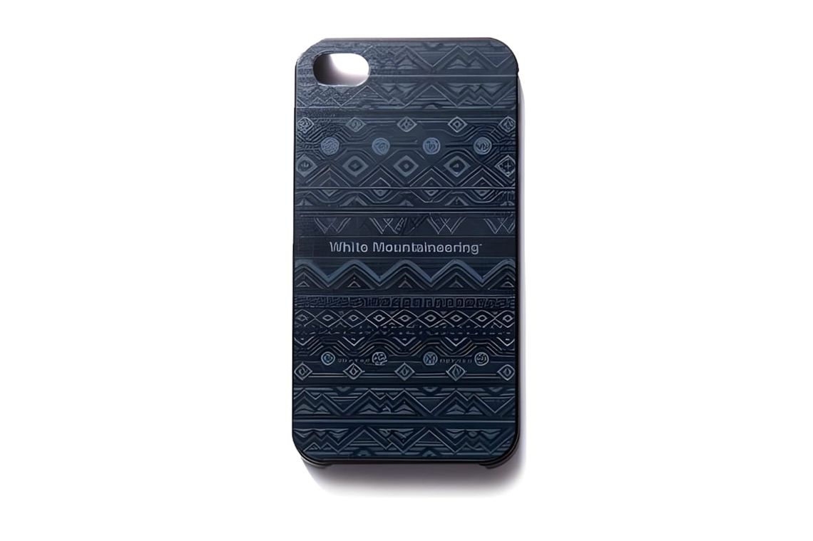 White Mountaineering x Men's Non-No 25th Anniversary iPhone 4 case with a black and grey Navajo-style print shell and White M