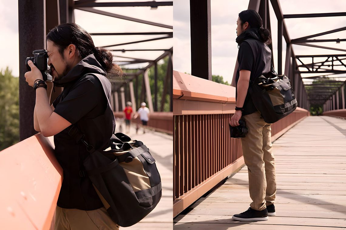 Lexdray Shanghai Tote bag, ballistic nylon construction with multiple exterior pockets and top zip closure, as featured by Ha