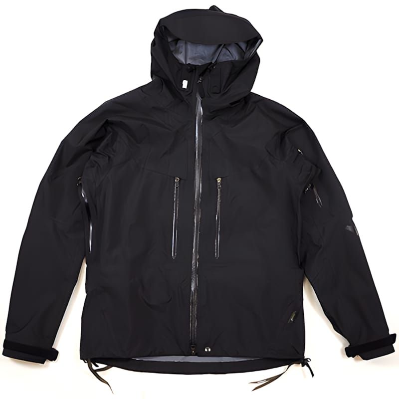 Arc'teryx Veilance Deploy jacket in black — structured hood, twin chest zip pockets, clean seams, ghost-mannequin product sho