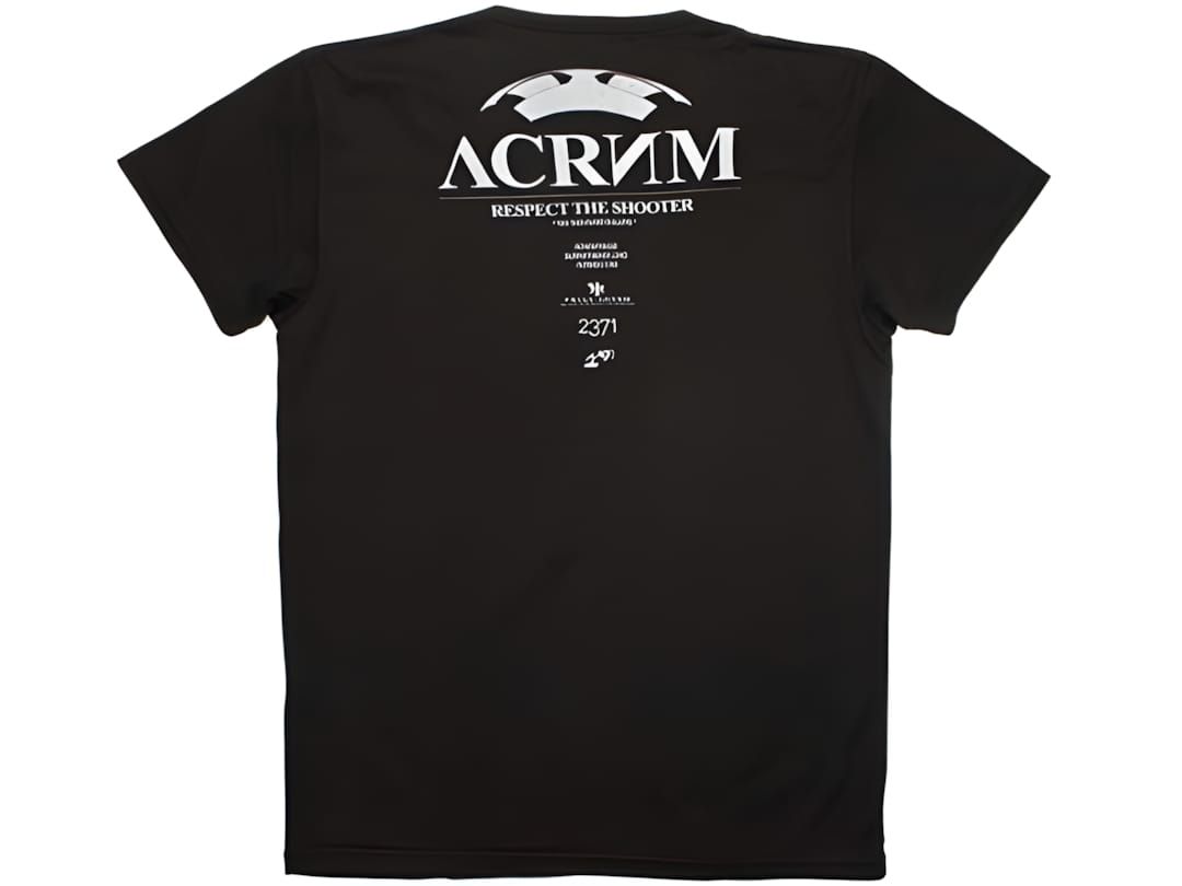 Back of black ACRONYM T-shirt with ACRM logo, "Respect the Shooter" text, and item number 2371.