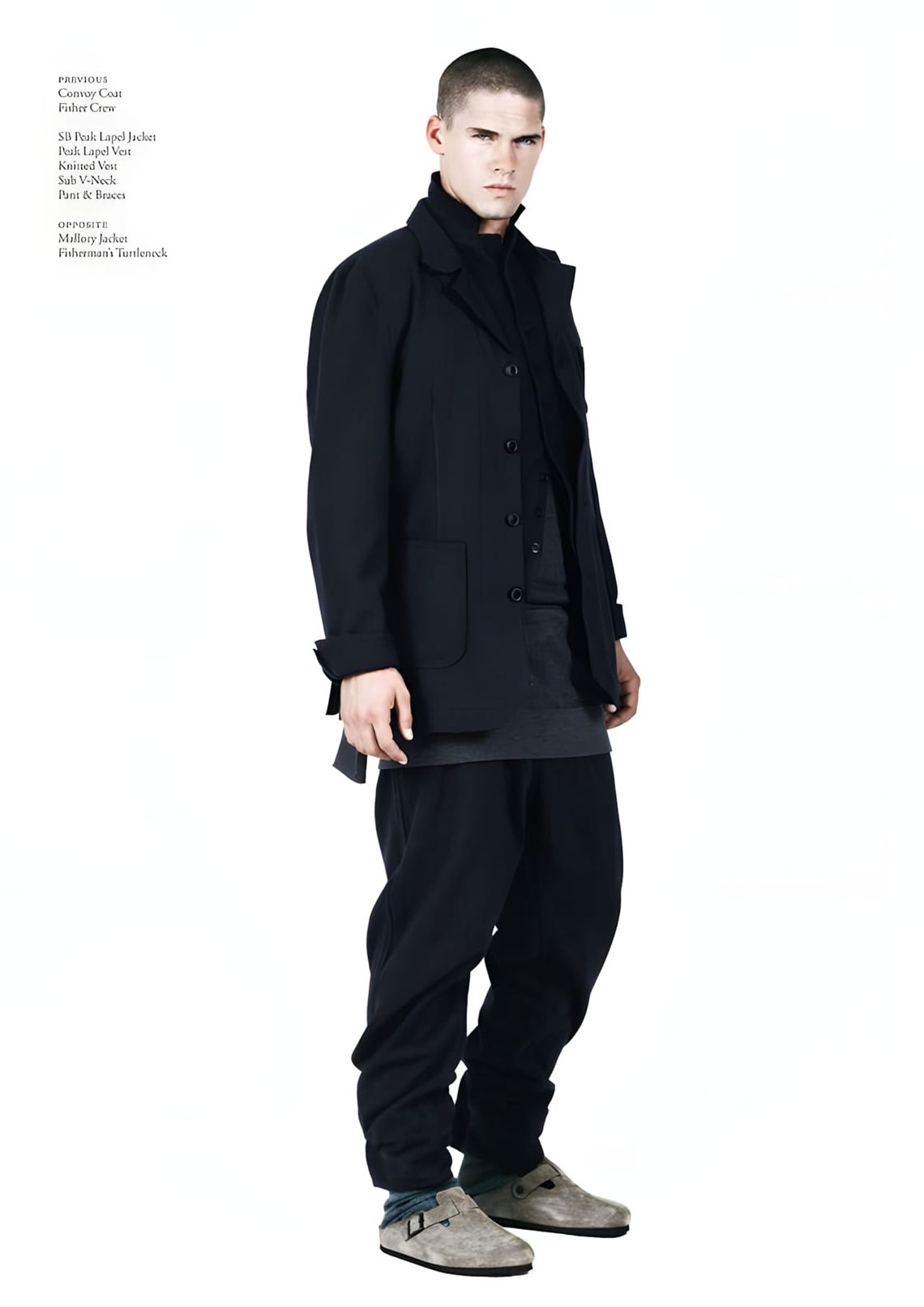 Yohji Yamamoto Pour Homme black wool gabardine jacket, AW2011, showing double-layered collar and front construction with raw 