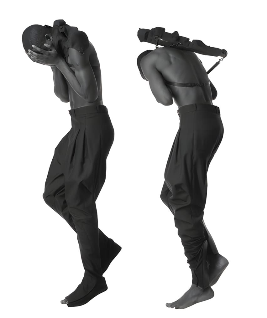 Aitor Throup 'Legs' anatomical trousers showing 3D dart construction and musculature-mapped seaming from the 'The Funeral of 