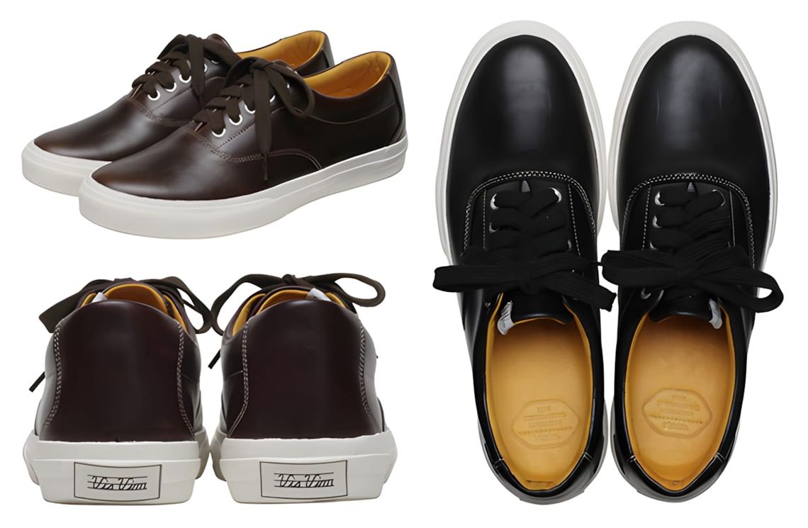 Visvim Logan Deck Lo low-top canvas deck shoe, side and sole view.