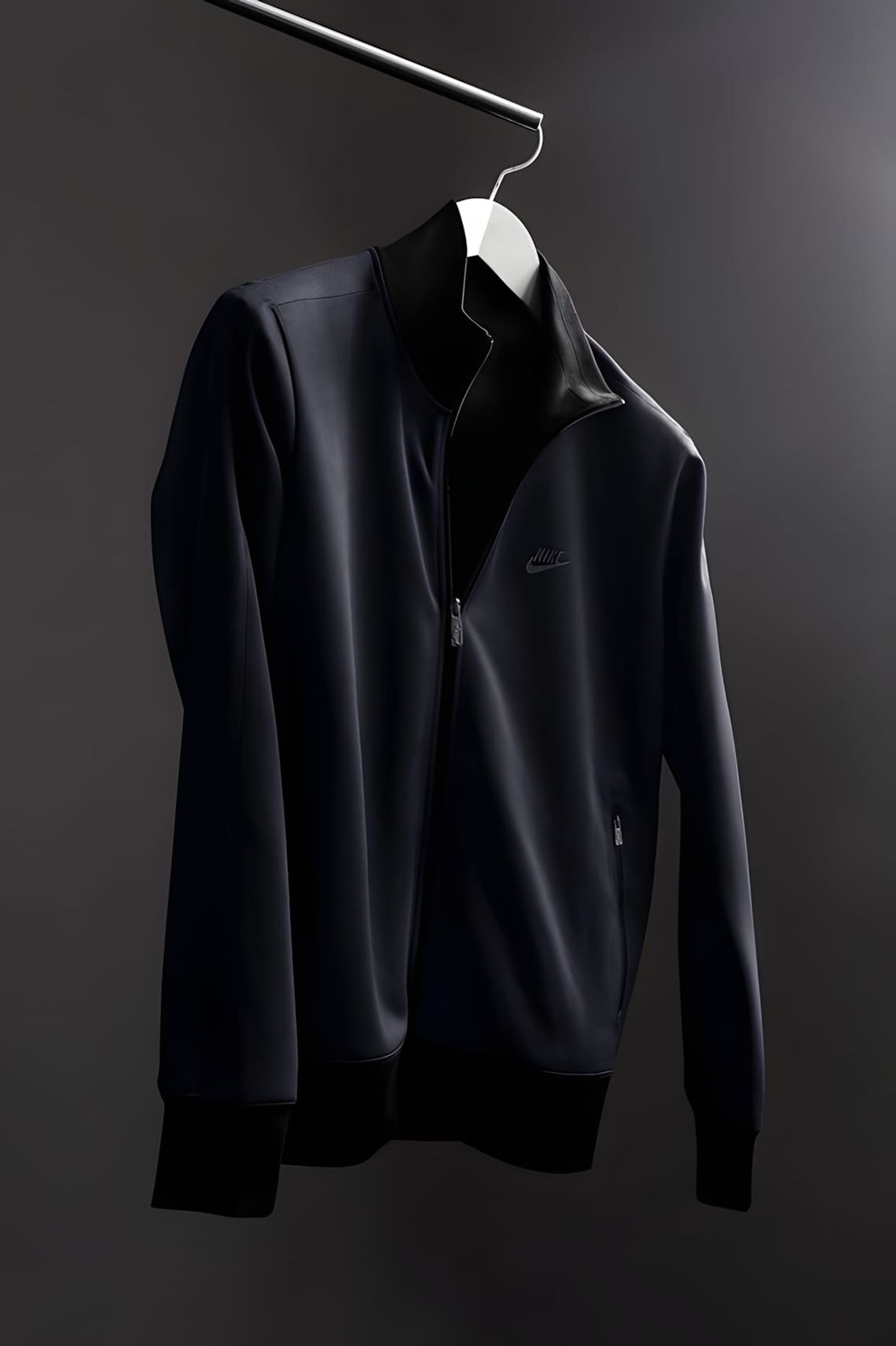 Nike Sportswear N98 Track Jacket in black, Spring 2010 collection, full-zip silhouette with flat-knit rib collar and cuffs.