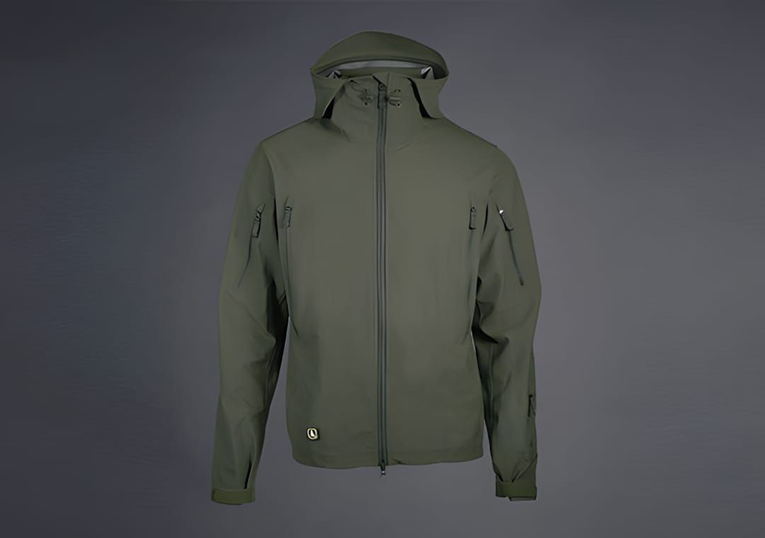 Triple Aught Design Stealth Hoodie in olive Ranger Green — ghost-mannequin product shot showing articulated hood, YKK zippers
