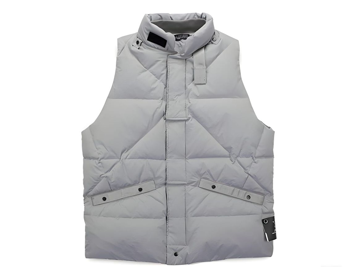 Stone Island Shadow Project grey goose down gilet from the AW10/11 collection, front view.