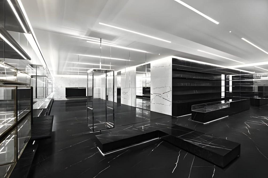 Hedi Slimane Saint Laurent concept store interior Shanghai 2012 marble mirror concrete